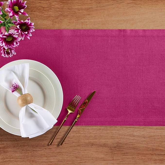 Solino Home Linen Table Runner 72 Inches Long - 100% Pure Linen Festive Fuchsia Table Runner 14 x 72 Inch for Valentines, Spring, Easter - Diana Medium Weight