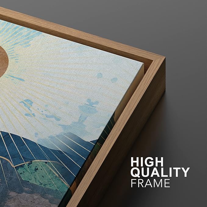 SIGNWIN Framed Canvas Print Wall Art Set Gold Blue Geometric Mountain Forest Landscape Nature Wilderness Illustrations Modern Art Scenic Colorful for Living Room, Bedroom, Office - 24"x36"x2 Natural