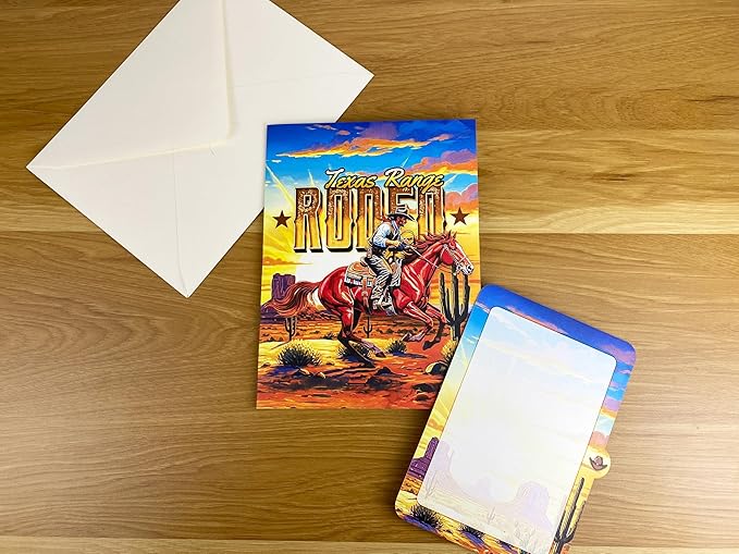 3D Pop Up Greeting Card – Handmade Cowboy on Horse Card – Texas Western Desert Scene – Birthday, Father’s Day, Retirement, Country & Rodeo Gift
