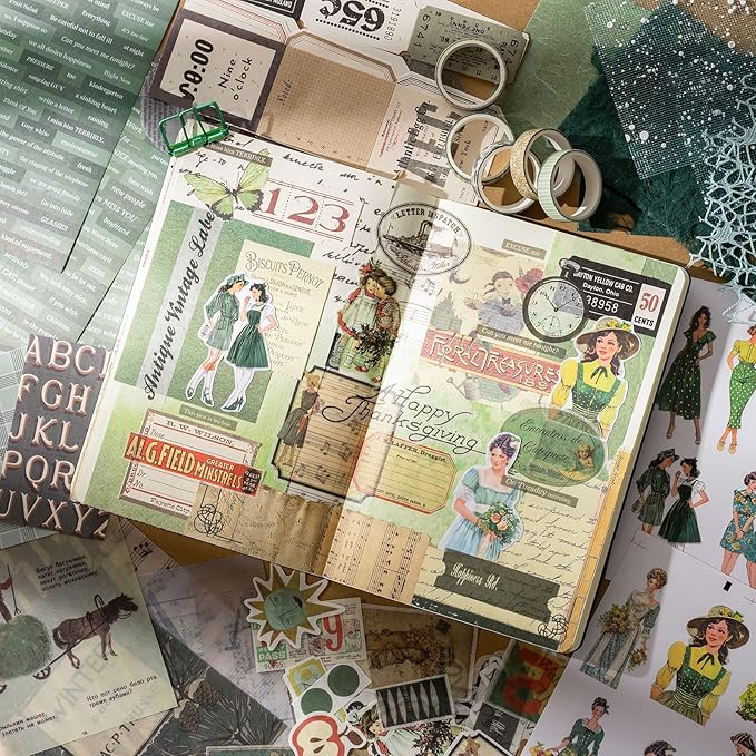 YagCu Vintage Aesthetic Scrapbook Kit, Scrapbooking and Journaling Supplies for Beginner, Junk Journal Materials, Bullet Journals Stationery, Planner DIY Arts Craft Collage, Women Adults