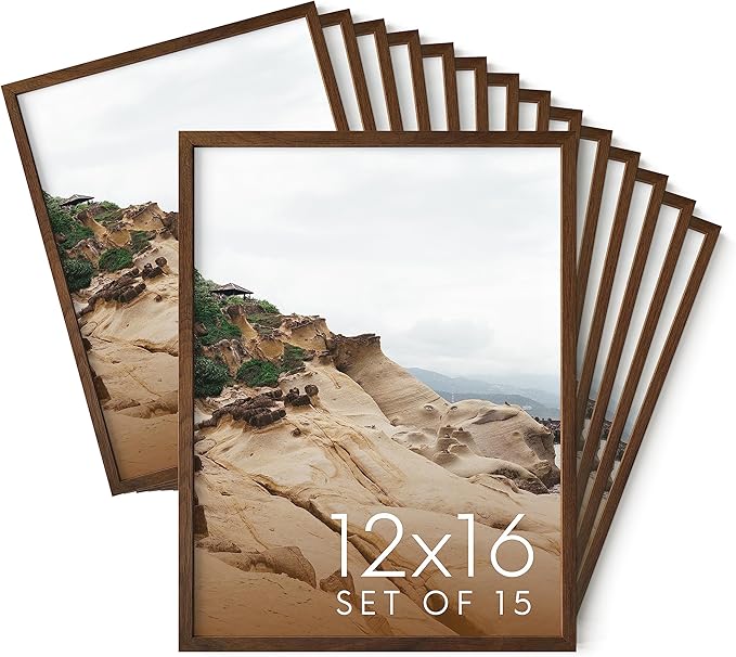 Haus and Hues 12x16 Walnut Oak Wood Picture Frames Set of 15 - Premium Bulk Picture Frames 12x16 Bundle - Elegant Gallery Wall Frame Set for Posters, Art Display - Ideal for Wall Decor in Home &