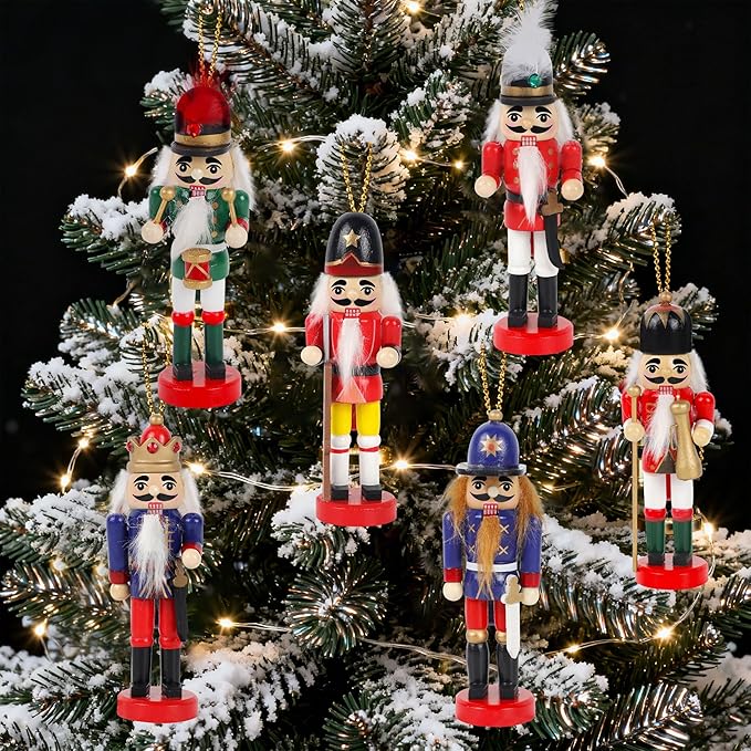 Joliyoou Wooden Christmas Nutcracker, 12 Pcs Mini Soldier Figurines 5.1 inch Nutcracker Ornaments for Xmas Gifts