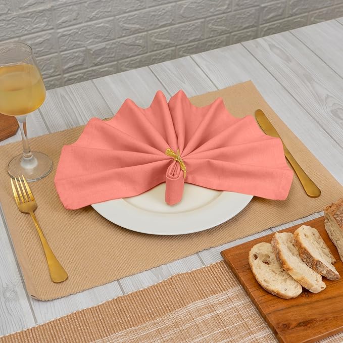Blue Needles Solid Cloth Napkins Set of 12 Salmon 100% Cotton Dinner Napkins 18x18 inches - Soft, Reusable, Absorbent & Washable Linen, Ideal for Christmas Events, Parties & Everyday Use