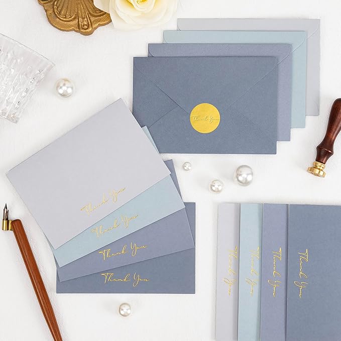 Crisky Dusty Blue Thank You Cards with Envelopes & Stickers， 50 Pack Bridal Shower Graduation Thank You Cards Small Business, Wedding Baby Shower Birthday Funeral Notes Bulk