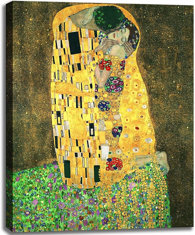 Canvas Prints Wall Art The Kiss Painting by Gustav Klimt, Famous Artwork Poster for Living Room, Bedroom Office Home Decoration 12"x16"