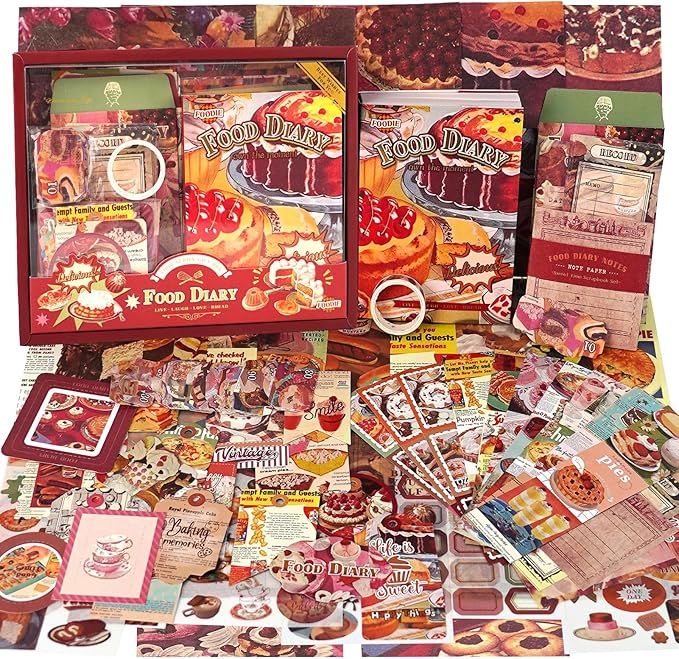Funto Scrapbooking Kit(154 PCS), Food Series-Until Sunset, Perfect for Bullet Scrapbooking Materials, Planner DIY Arts Craft Collage
