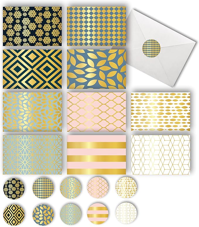 Smart Scribble 50 Blank Cards and Envelopes, Assorted Greeting Cards for All Occasions, 4x6” Blank Note Cards with Envelopes and Matching Stickers- 10 Elegant Designs, Thank You Card Assortment Pack,