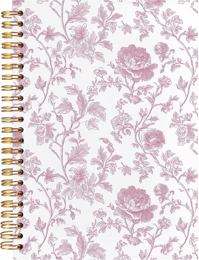 BearCake Pink Chinoiserie Grandmillennial Notebook Journal,Floral Aesthetic Notebook, Chinoiserie Journal, Pink Aesthetic Office Supplies, Notebooks for Work, Hardcover Spiral Notebook 5.5x8.3