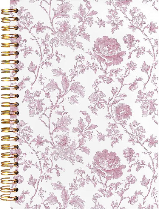 BearCake Pink Chinoiserie Grandmillennial Notebook Journal,Floral Aesthetic Notebook, Chinoiserie Journal, Pink Aesthetic Office Supplies, Notebooks for Work, Hardcover Spiral Notebook 5.5x8.3