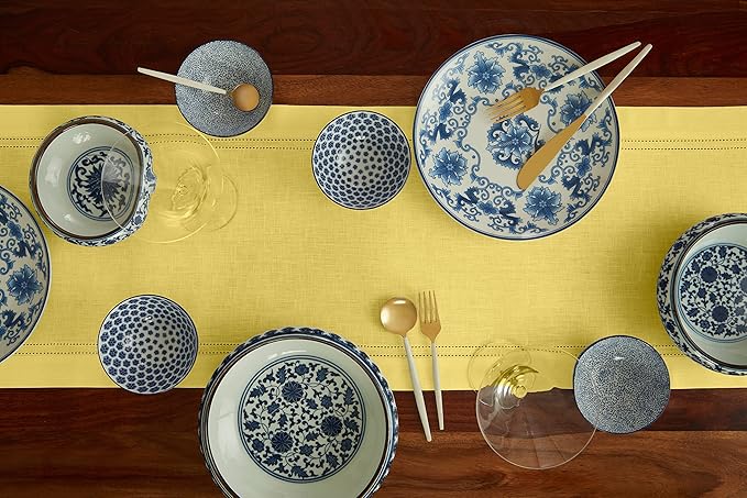 Solino Home Linen Table Runner 120 Inches Long - 100% Pure Linen Sunshine Yellow Table Runner 14 x 120 Inch for Spring, Easter - Double Hemstitch