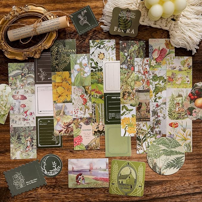 Scrapbooking Supplies Kit, Vintage Botanical Aesthetic Scrapbook Kit for Bullet Junk Journal, Stationery, A6 Grid Notebook, Flower DIY Journaling Supplies, Birthday Craft Gift Teen Girl Kid Women