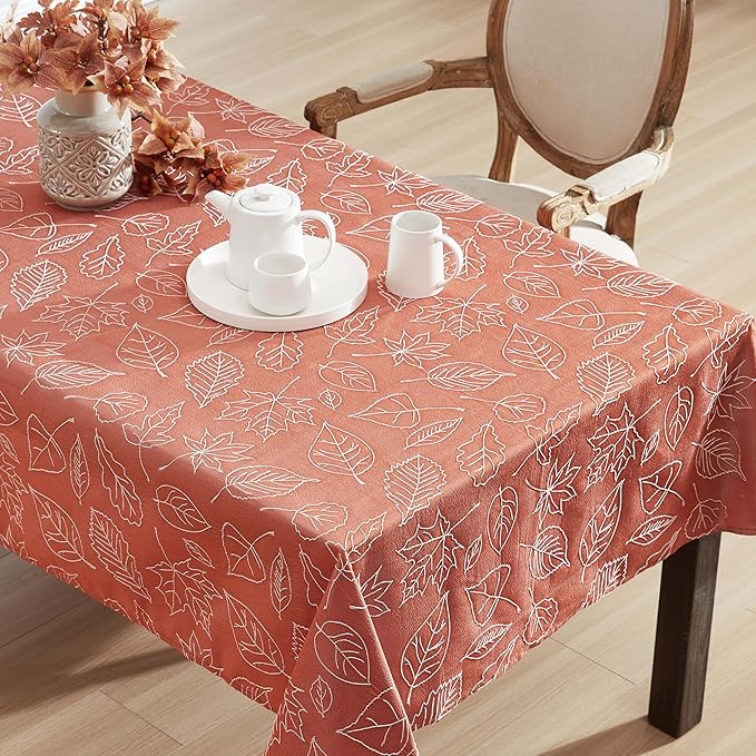 Laura Ashley Tablecloth Raised Woven Embroidered Jacquard Fabric, Wrinkle Resistant for Dining, Holiday, Party, Wedding or Banquet, 60" x 84", Maple Spice
