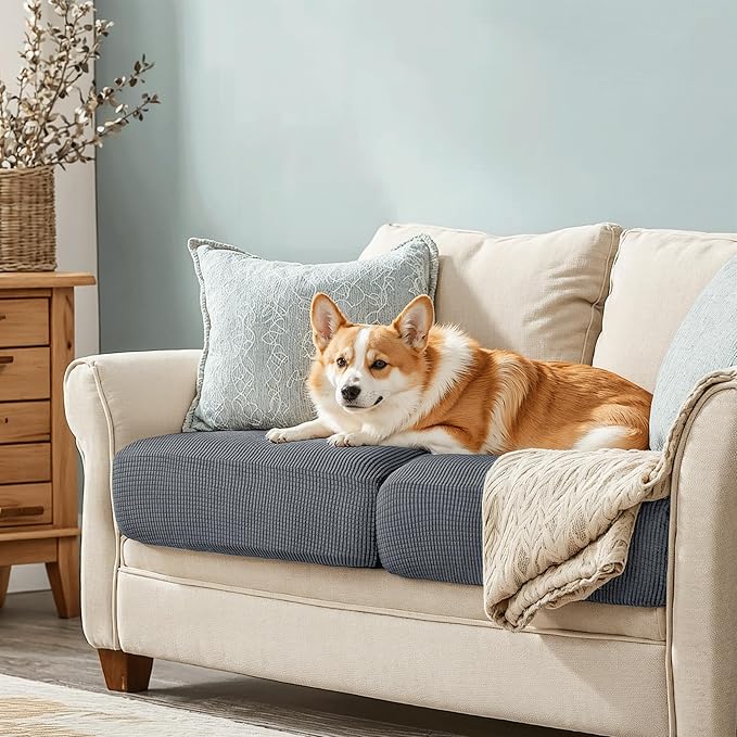 CHUN YI 2Piece Stretch Couch Cushion Covers, Sofa Seat Slipcovers for Pets, Suitable for Armchair Loveseat Sofa with Spandex Jacquard Washable Fabric (2Piece,Light Grey)