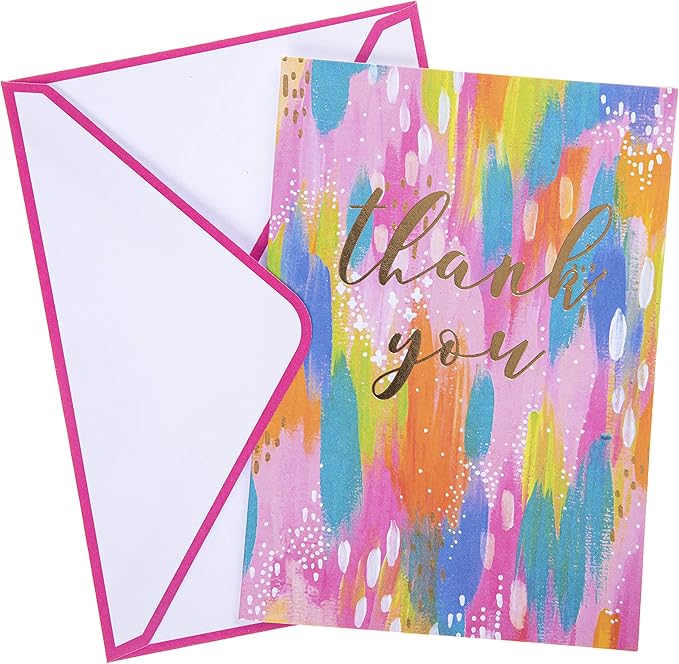 Graphique Box of Thank You Cards, Brush Strokes - Includes 16 Cards with Matching Envelopes and Storage Box, Cute Stationery Made of Durable Heavy Cardstock, Cards Measure 3.25" x 4.75"