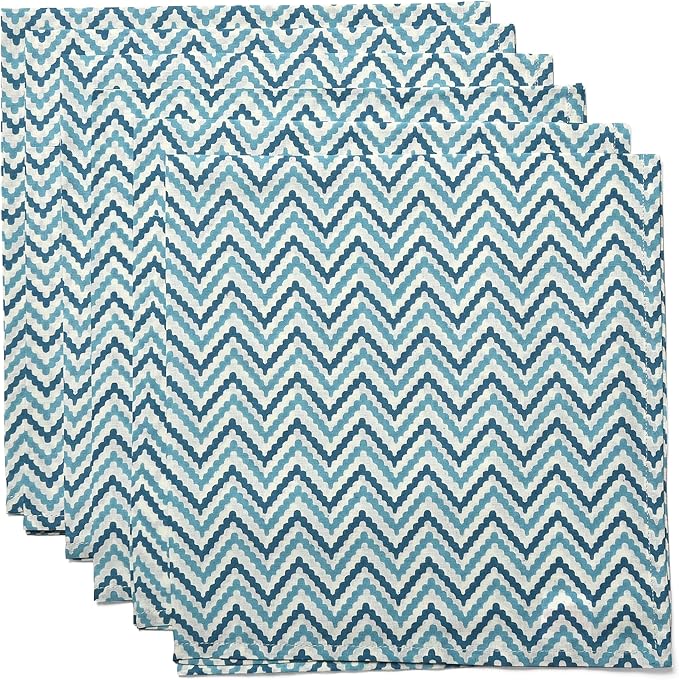 CPC Cloth Napkins 100% Cotton Set of 4 Reusable Napkins, Indian Block Print Toile Floral Dinner Napkin, Fall Thanksgiving Christmas Holiday Party Gift - Soft Absorbent Napkin, 18"x18" Sea Blue