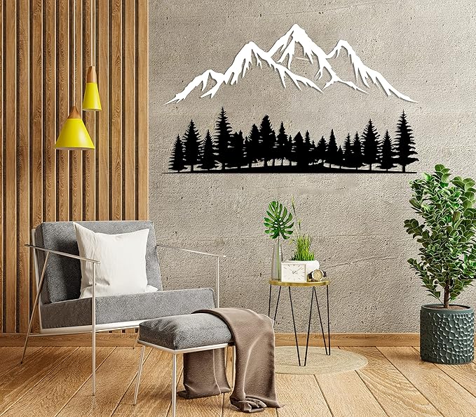 DecoSoul Mountain & Forest Metal Wall Art, Yard Mountain Range View, Outdoor Nature Forest Decorations, Wildlife Lover Gift, Large Hill Tree Decor, Home Decor for Living Room, Housewarming Gift