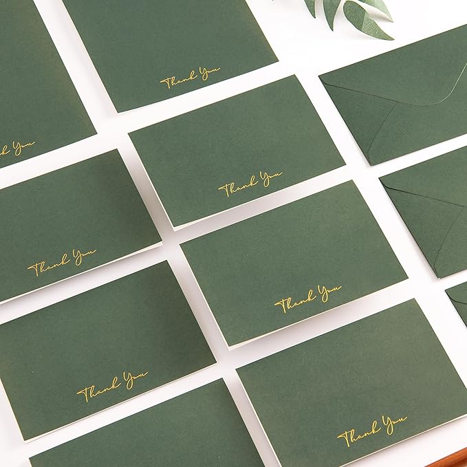 Crisky Green Thank You Cards with Envelopes & Stickers， 50 Pack Bridal Shower Graduation Thank You Cards Small Business, Wedding Baby Shower Birthday Funeral Notes Bulk