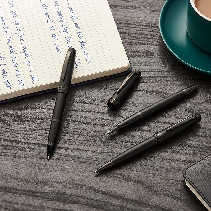Cross Bailey Refillable Rollerball Pen Presented in a Premium Gift Box - Medium Point, Black Ink, Matte Black