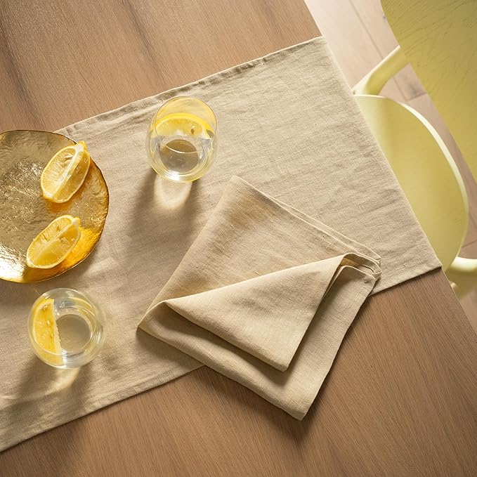 Linen Dinner Napkins 18 x 18 Inch - 100% Flax Linen Napkins - Stone Washed Pure Linen Cloth Napkins (Royal Cream, 18" x 18"(Set of 6))