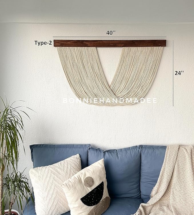 Large Macrame Wall Hanging Boho Wall Decor for Living Room Woven Wall Decor Yarn Tapestry Wall Hanging Aesthetic Macrame Headboard (XLarge 60''x30'', Type-1)