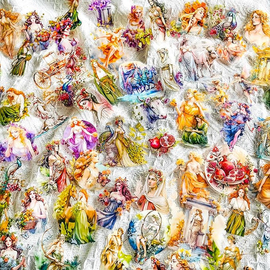 90 Pcs Vintage Greek Roman Mythology Goddess Stickers, Retro Aesthetic Clear Scrapbook Stickers for Journaling, Planner, Craft, Laptop, Water Bottle Decoration
