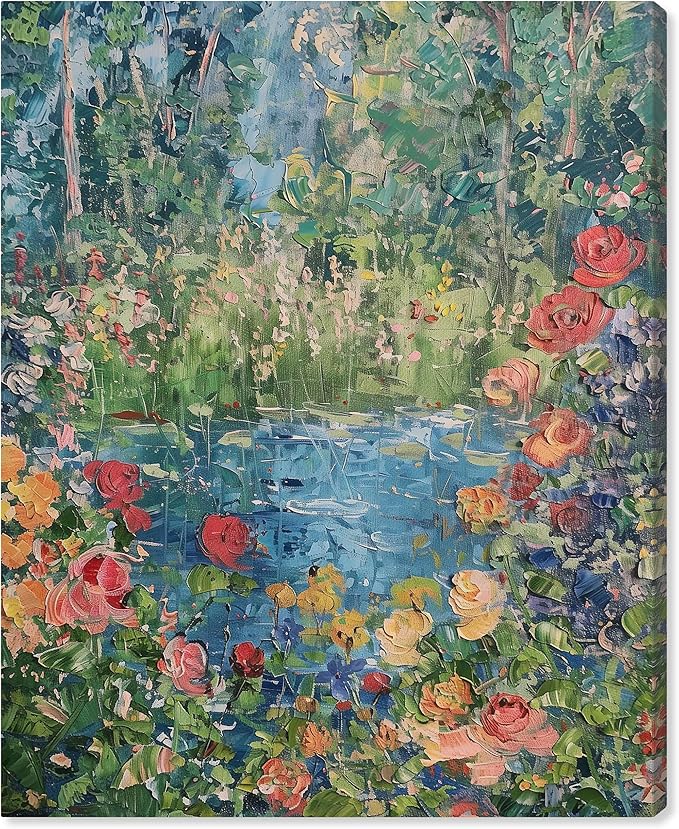 Art Remedy Serene Escape Gallery Wrapped Impressionism 1 Piece Canvas Wall Art/Monet And Van Gogh Inspired Art, 24" x 30", Gallery Wrapped