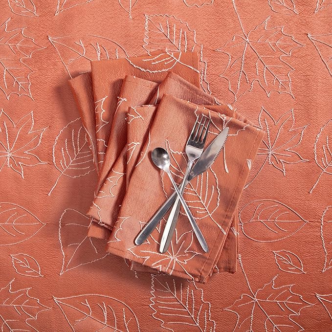 Laura Ashley Napkins Raised Woven Embroidered Jacquard Fabric, Wrinkle Resistant for Dining, Holiday, Party, Wedding or Banquet, Set of 6 Napkins, Maple Spice