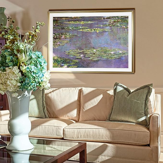 Water Lilies 1905 01 by Claude Monet Fine Giclee Prints Wall Art in Premium Quality Framed Ready to Hang - Gold Frame