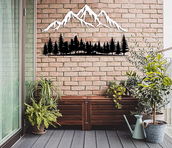 DecoSoul Mountain & Forest Metal Wall Art, Yard Mountain Range View, Outdoor Nature Forest Decorations, Wildlife Lover Gift, Large Hill Tree Decor, Home Decor for Living Room, Housewarming Gift