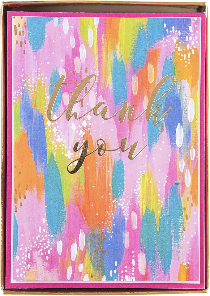 Graphique Box of Thank You Cards, Brush Strokes - Includes 16 Cards with Matching Envelopes and Storage Box, Cute Stationery Made of Durable Heavy Cardstock, Cards Measure 3.25" x 4.75"