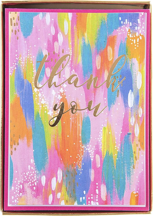 Graphique Box of Thank You Cards, Brush Strokes - Includes 16 Cards with Matching Envelopes and Storage Box, Cute Stationery Made of Durable Heavy Cardstock, Cards Measure 3.25" x 4.75"