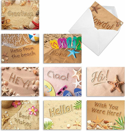 The Best Card Company - 10 All Occasion Blank Thank You Card Set 4 x 5.12 Inch, Nautical Just Because Assortment of Notecards - Beach Notes AM6113OCB-B1x10