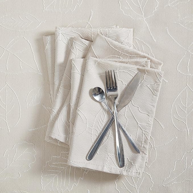 Laura Ashley Napkins Raised Woven Embroidered Jacquard Fabric, Wrinkle Resistant for Dining, Holiday, Party, Wedding or Banquet, Set of 6 Napkins, Maple Taupe