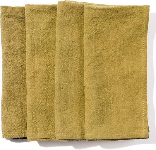 Caldo Linen Dinner Napkins - Rustic- Soft and Durable Cloth- Washable and Reusable - 4 Pack - 20x20 inch (Mustard)