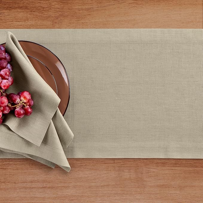 Solino Home Linen Vintage Khaki Table Runner 108 Inches Long - 100% Pure Linen 14 x 108 Inch Table Runner for Spring, Easter - Fete