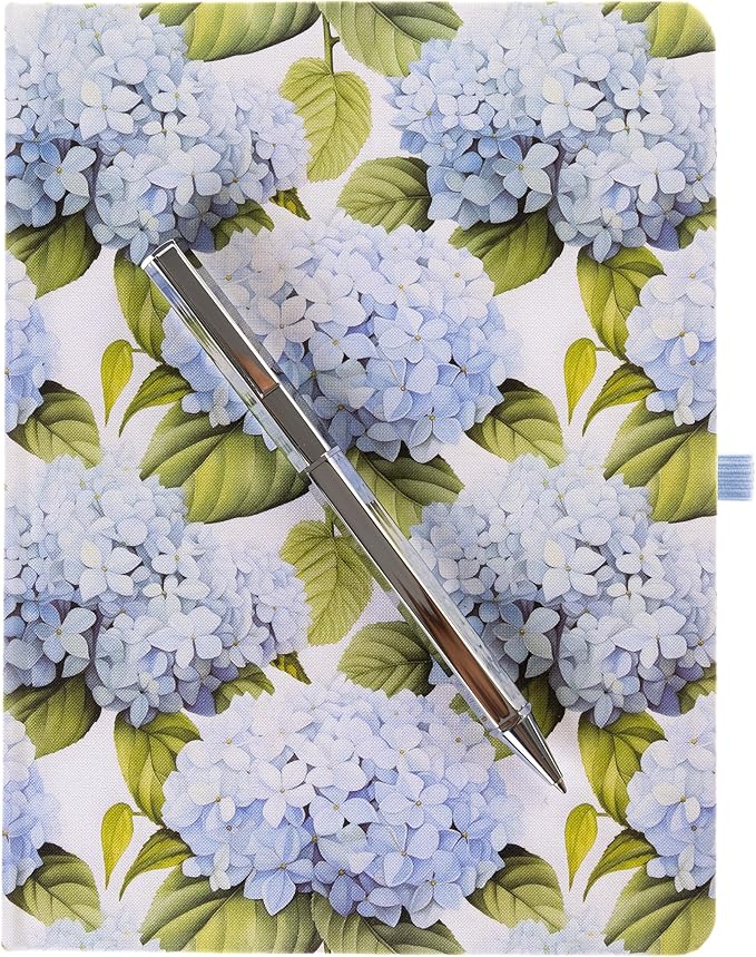 Graphique Hortensia Lined Journal Plus Pen Luxe Collection, Hardcover Diary Notebook for Writing, Silver Foil Embossing, 160 Pages, 6” x 8”