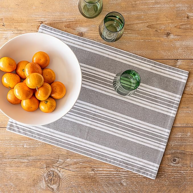 Over&Back Set of 4 Woven Placemats - Colorful Dining Table Mat - 100% Cotton - Machine Washable - Kitchen and Home Decor - Grey - 14" L X 20" W