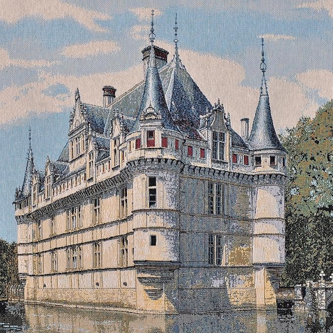 Vintage Nature Tapestry Wall Hanging Set with Telescopic Rod & Tassels - Jacquard Woven Fabric Aesthetic Country Landscape Wall Tapestry for Bedroom/Living Room Decor Green Art (42"x27") (Soft - toned, historic castle by the water)