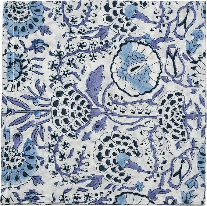 CPC Cloth Napkins 100% Cotton Set of 4 Reusable Napkins, Indian Block Print Toile Floral Dinner Napkin, Fall Thanksgiving Christmas Holiday Party Gift - Soft Absorbent Napkin, 18"x18" Mix