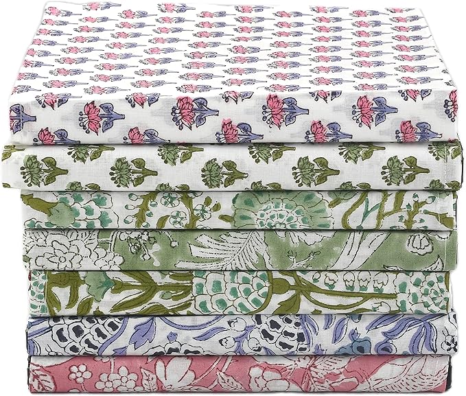 CPC Cloth Napkins 100% Cotton Set of 4 Reusable Napkins, Indian Block Print Toile Floral Dinner Napkin, Fall Thanksgiving Christmas Holiday Party Gift - Soft Absorbent Napkin, 18"x18" Mix
