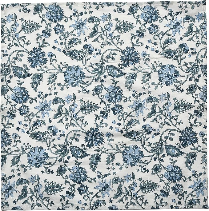 CPC Cloth Napkins Set of 6 Cotton Printed Dinner Hand Print Napkins I Wedding Cocktail Cloth Floral Napkins I 18x18 in I Blue Flower