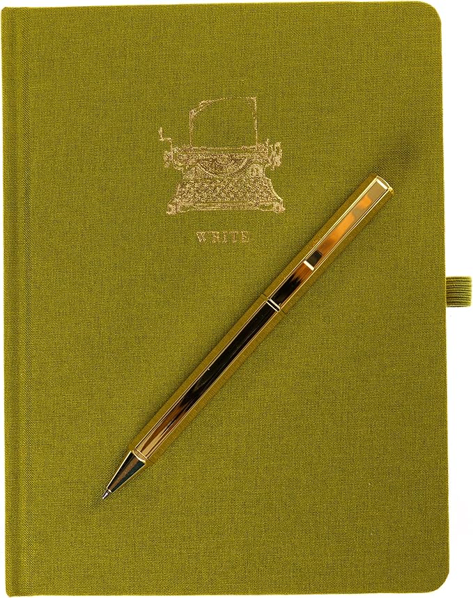 Graphique Typewriter Lined Journal Plus Pen Luxe Collection, Hardcover Diary Notebook for Writing, Gold Foil Embossing, 160 Pages, 6” x 8”